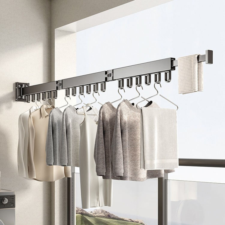 2025 Foldable Wall-Mounted Laundry Rack – Telescopic Aluminum Organizer with Extendable Rods
