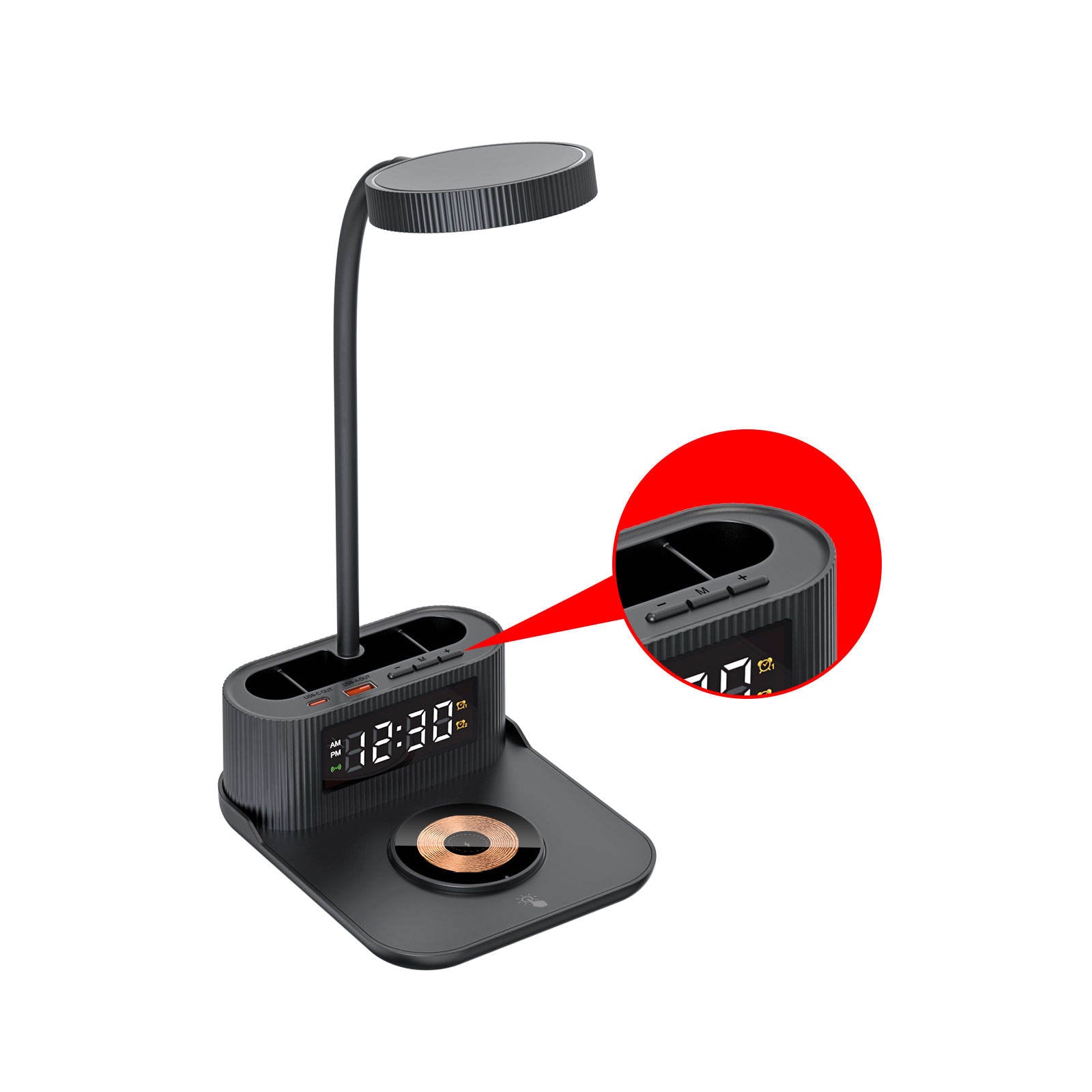 2025 Smart Desk Organizer – Wireless Charger, Clock Display, Pen Holder & LED Lamp in One