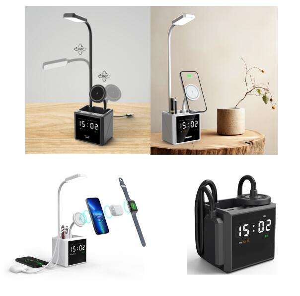 2025 Foldable Smart Desk Organizer – 3-in-1 Wireless Charger with Lamp, Clock & Pen Holder