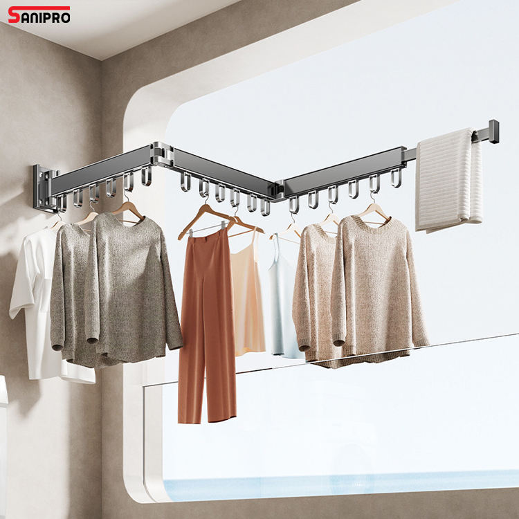 2025 Foldable Wall-Mounted Laundry Rack – Telescopic Aluminum Organizer with Extendable Rods