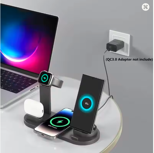 2025 7-in-1 Fast Wireless Charging Dock – Multi-Device Charger Stand with Phone Holder & LED Organizer