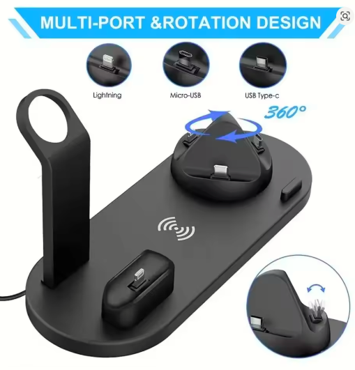 2025 7-in-1 Fast Wireless Charging Dock – Multi-Device Charger Stand with Phone Holder & LED Organizer