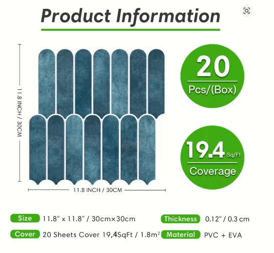 20 Pack 3D Matte Fish Peel & Stick Wall Panels – Waterproof, Self-Adhesive PVC Wall Tiles for Kitchen, Bedroom, RV & Home Decor