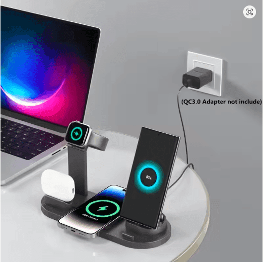 2025 7-in-1 Fast Wireless Charging Dock – Multi-Device Charger Stand with Phone Holder & LED Organizer