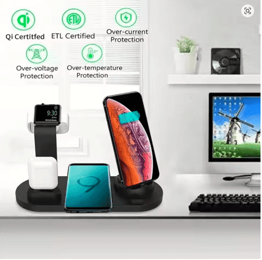 2025 7-in-1 Fast Wireless Charging Dock – Multi-Device Charger Stand with Phone Holder & LED Organizer