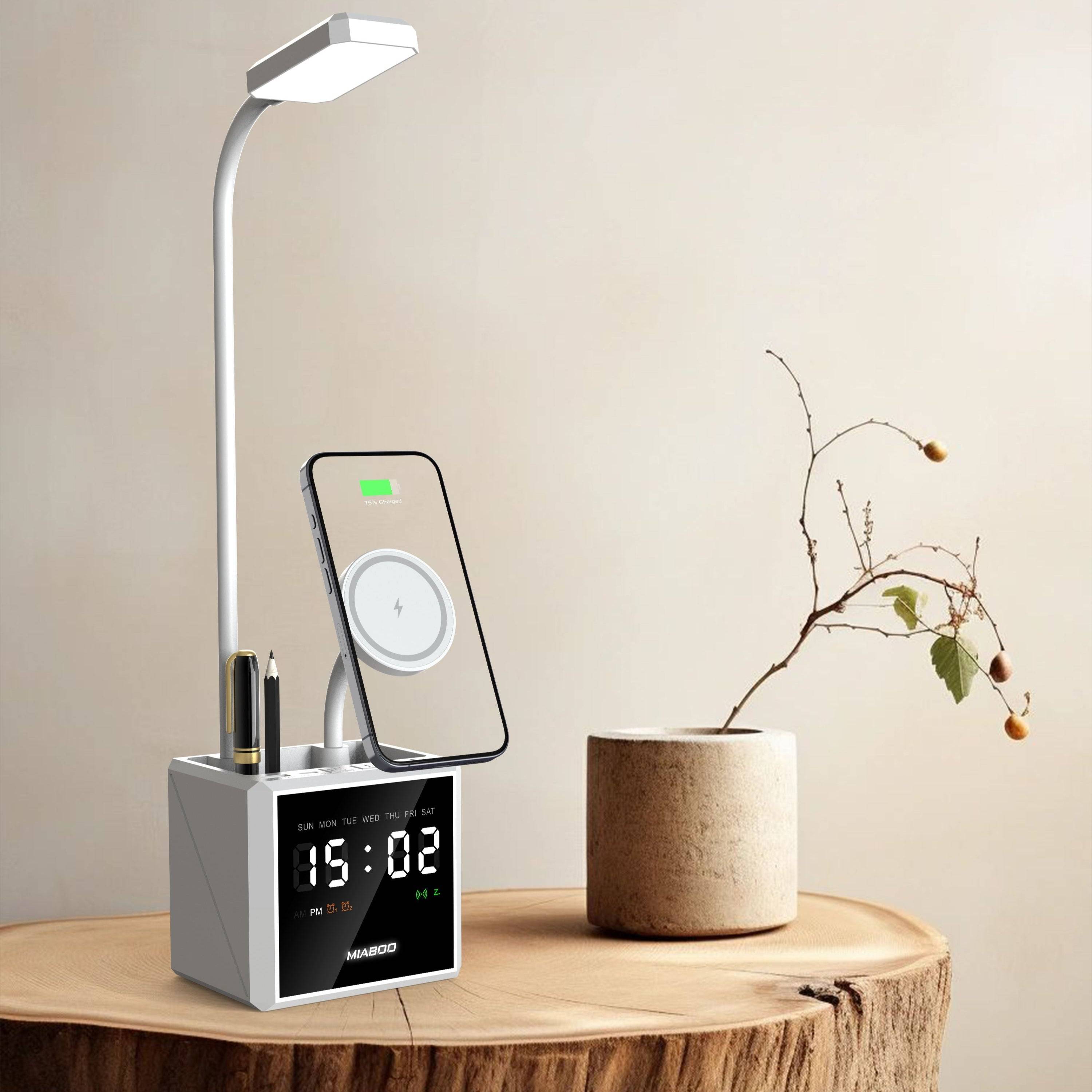 2025 Foldable Smart Desk Organizer – 3 - in - 1 Wireless Charger with Lamp, Clock & Pen Holder - GripGo.Online