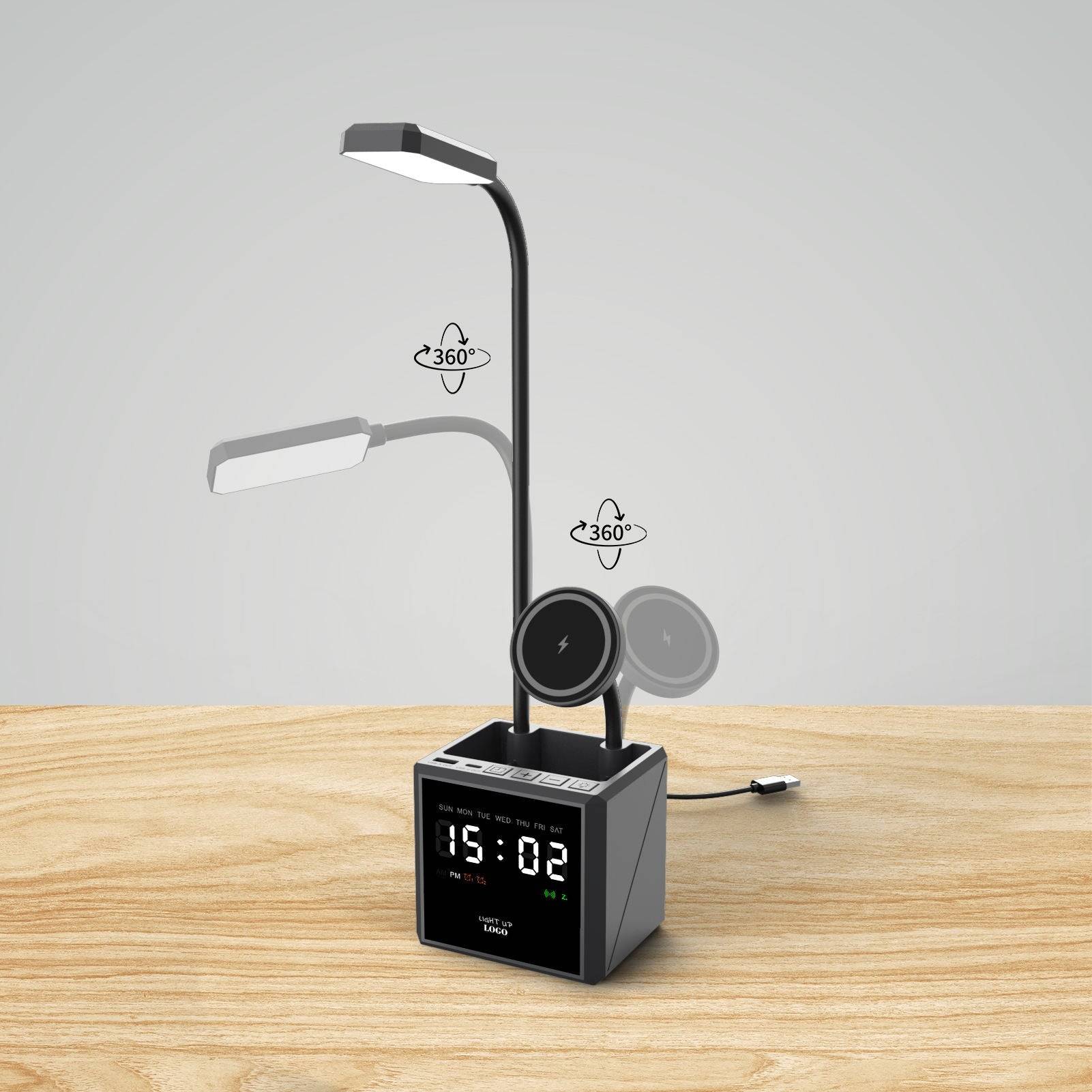 2025 Foldable Smart Desk Organizer – 3-in-1 Wireless Charger with Lamp, Clock & Pen Holder
