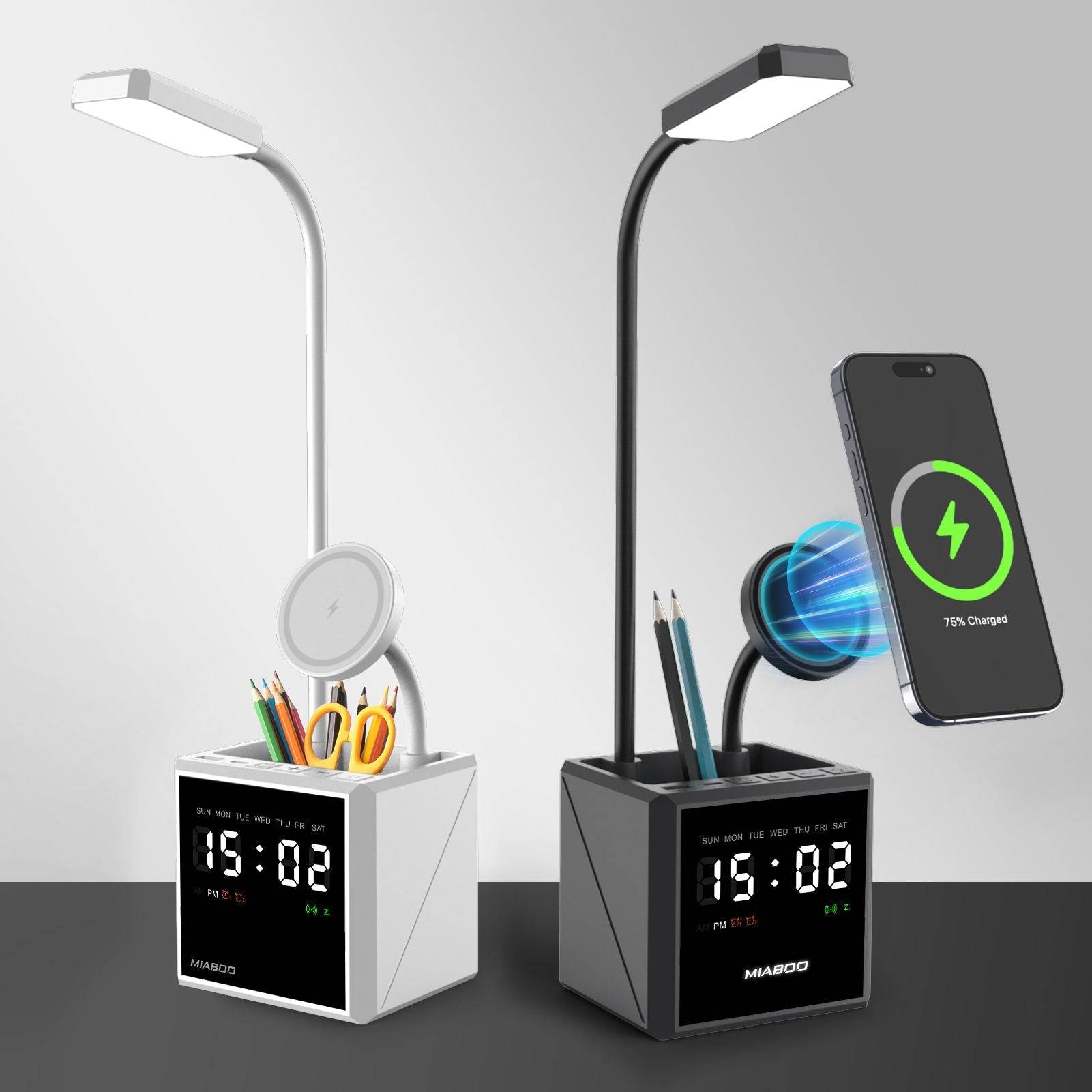 2025 Foldable Smart Desk Organizer – 3-in-1 Wireless Charger with Lamp, Clock & Pen Holder