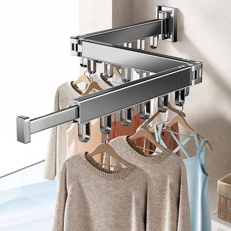 2025 Foldable Wall-Mounted Laundry Rack – Telescopic Aluminum Organizer with Extendable Rods