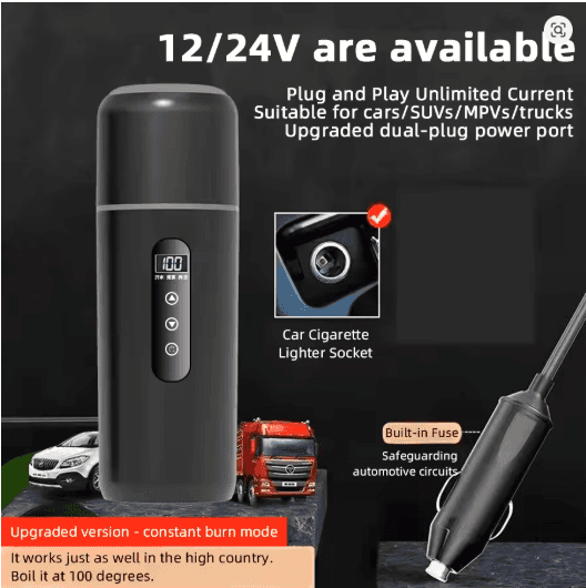 2025 Smart Car Heating Cup – 12V/24V Portable Electric Kettle with OLED Display & Temperature Control