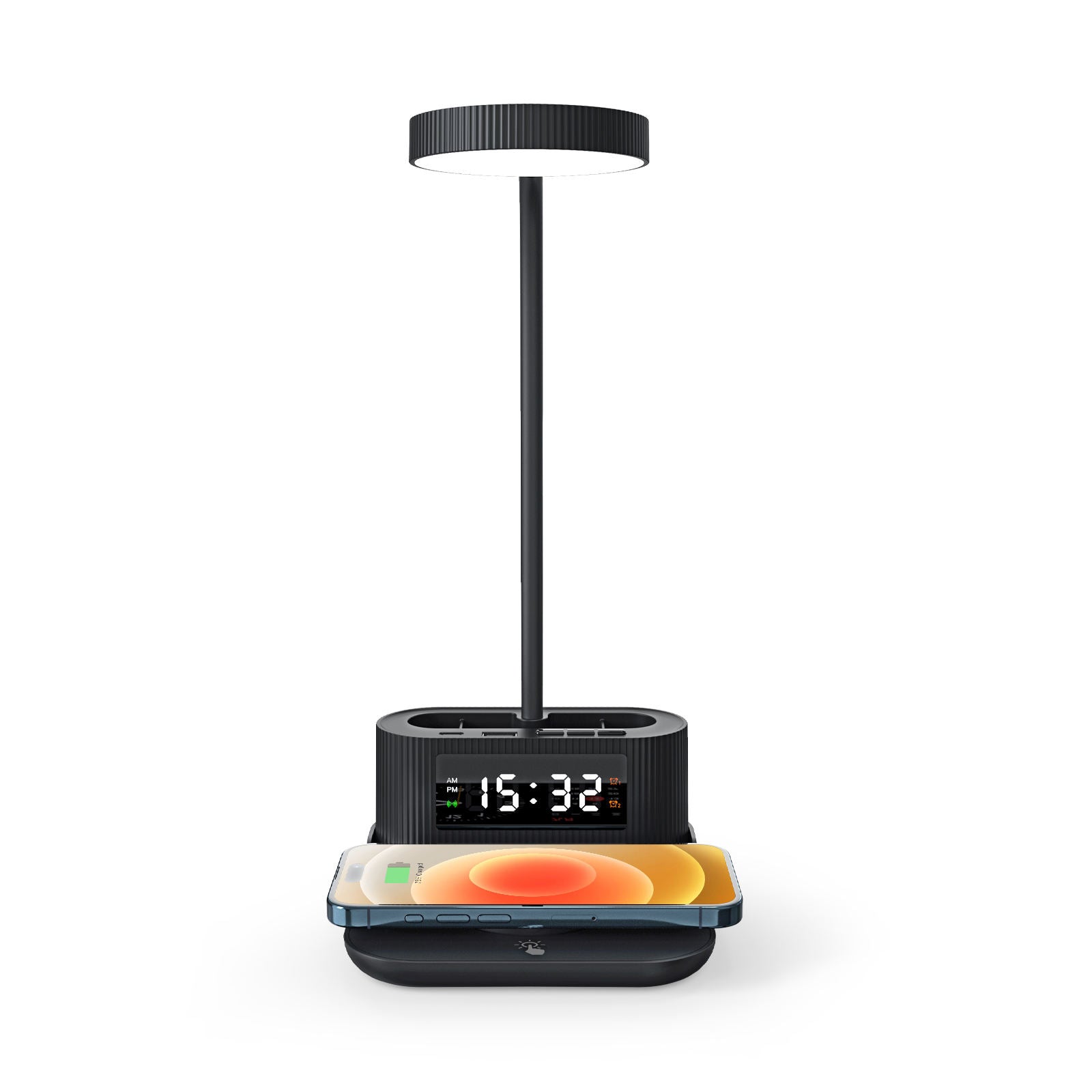 2025 Smart Desk Organizer – Wireless Charger, Clock Display, Pen Holder & LED Lamp in One