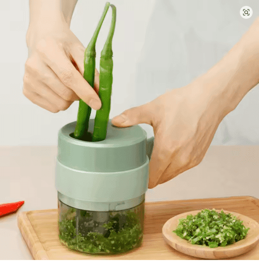 4-in-1 Electric Vegetable Cutter – Wireless Handheld Chopper, Slicer & Mincer for Garlic, Onion & Cooking Prep