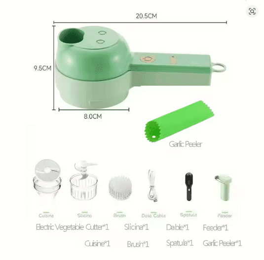 4-in-1 Electric Vegetable Cutter – Wireless Handheld Chopper, Slicer & Mincer for Garlic, Onion & Cooking Prep
