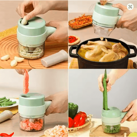 4-in-1 Electric Vegetable Cutter – Wireless Handheld Chopper, Slicer & Mincer for Garlic, Onion & Cooking Prep