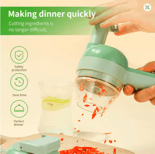 4 - in - 1 Electric Vegetable Cutter – Wireless Handheld Chopper, Slicer & Mincer for Garlic, Onion & Cooking Prep - GripGo.Online
