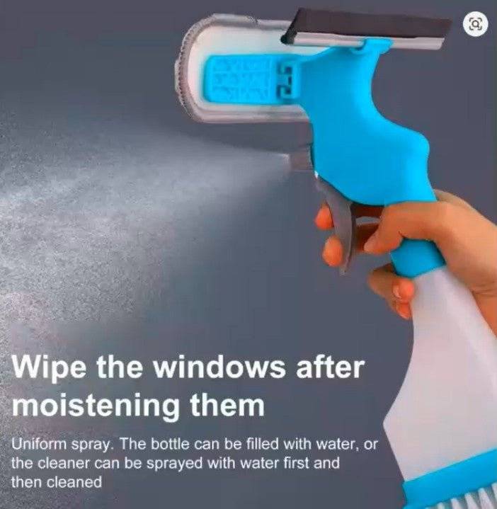 4-in-1  Window & Glass Cleaner – Spray, Scrub, Wipe & Shine in One Tool