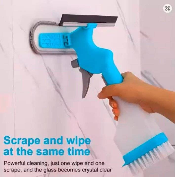 4-in-1  Window & Glass Cleaner – Spray, Scrub, Wipe & Shine in One Tool