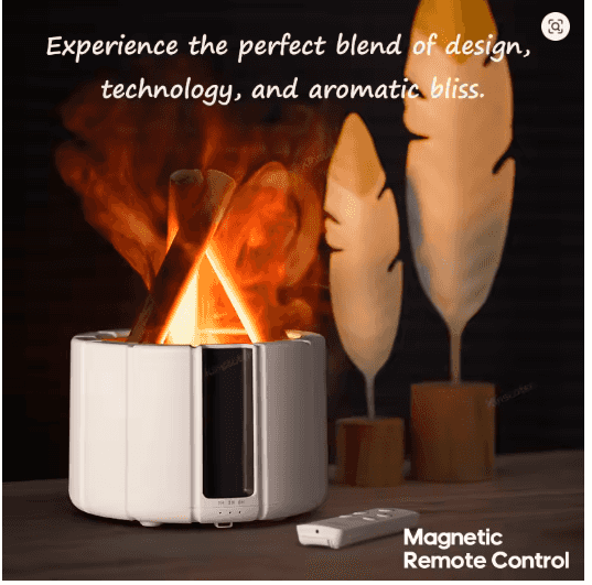 KINSCOTER Flame Aroma Diffuser 280ml | Ultrasonic Cool Mist Humidifier with LED Campfire Effect & Auto Shut-Off