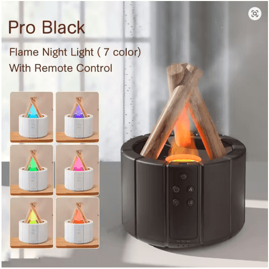 KINSCOTER Flame Aroma Diffuser 280ml | Ultrasonic Cool Mist Humidifier with LED Campfire Effect & Auto Shut-Off