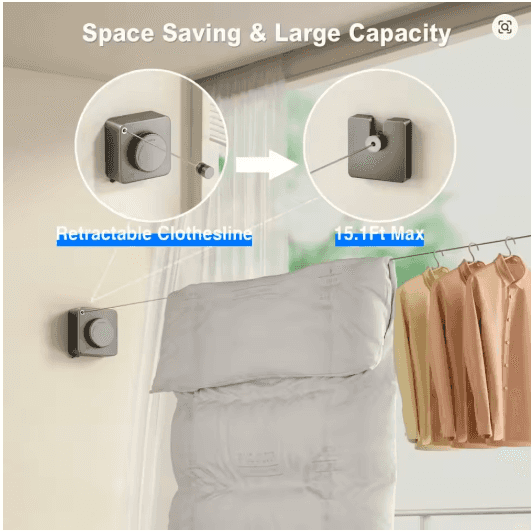 Retractable Clothesline Dryer – Wall Mounted Stainless Steel Laundry Rack for Indoor & Outdoor Drying