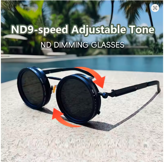 ND9 Polarized Round Sunglasses – Adjustable Dimming Retro Punk UV400 Shades for Men & Women Outdoor Fishing