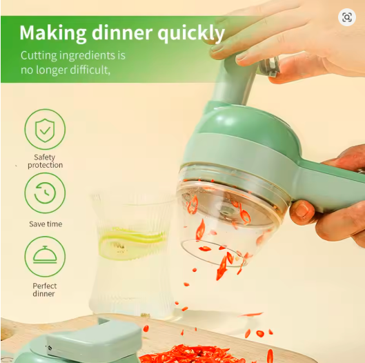 4-in-1 Electric Vegetable Cutter – Wireless Handheld Chopper, Slicer & Mincer for Garlic, Onion & Cooking Prep