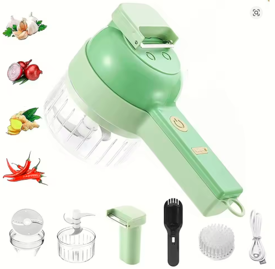 4-in-1 Electric Vegetable Cutter – Wireless Handheld Chopper, Slicer & Mincer for Garlic, Onion & Cooking Prep