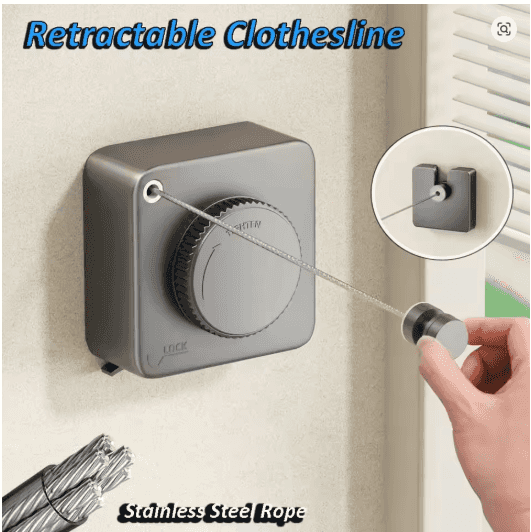 Retractable Clothesline Dryer – Wall Mounted Stainless Steel Laundry Rack for Indoor & Outdoor Drying