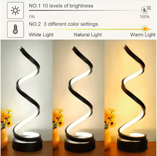 Spiral LED Table Lamp – Dimmable Gooseneck USB Light for Bedroom & Office