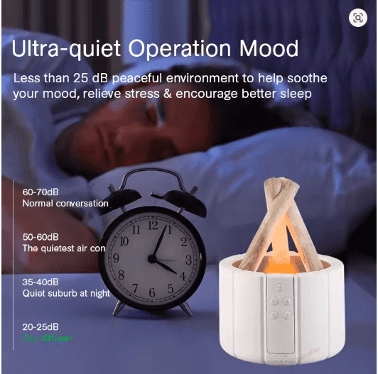 KINSCOTER Flame Aroma Diffuser 280ml | Ultrasonic Cool Mist Humidifier with LED Campfire Effect & Auto Shut-Off