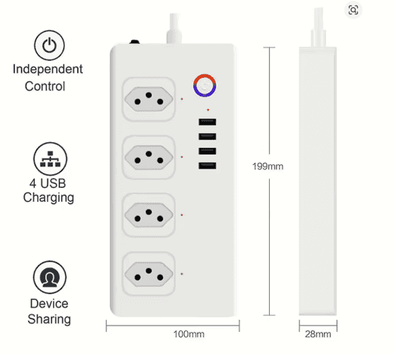 Melery WiFi Smart Power Strip 4-Outlet + 4 USB | Tuya Alexa Google Home Compatible (Brazil Plug, 1.5m Cord)