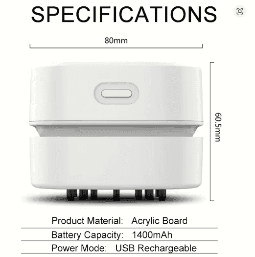 Wireless Mini Desktop Vacuum Cleaner | USB Rechargeable 1400mAh Table Dust Sweeper for Home, Office, School & Keyboard Cleaning