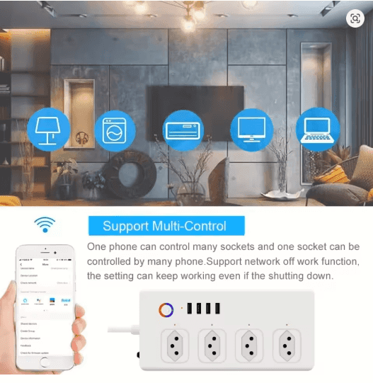 Melery WiFi Smart Power Strip 4-Outlet + 4 USB | Tuya Alexa Google Home Compatible (Brazil Plug, 1.5m Cord)