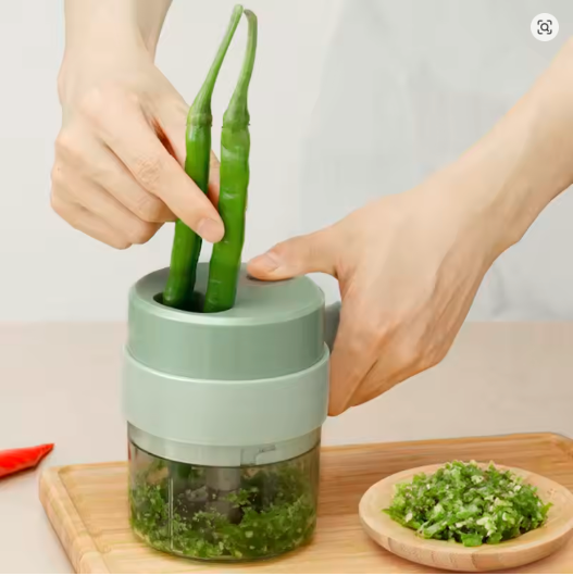 4-in-1 Electric Vegetable Cutter – Wireless Handheld Chopper, Slicer & Mincer for Garlic, Onion & Cooking Prep