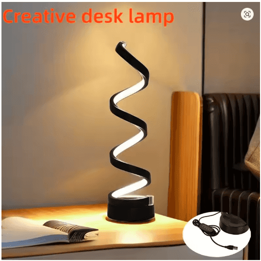 Spiral LED Table Lamp – Dimmable Gooseneck USB Light for Bedroom & Office