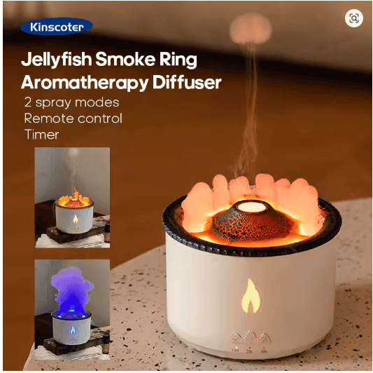 KINSCOTER Volcano Flame Aroma Diffuser 360ml | Jellyfish Smoke Ring Air Humidifier & Essential Oil Diffuser for Home or Office