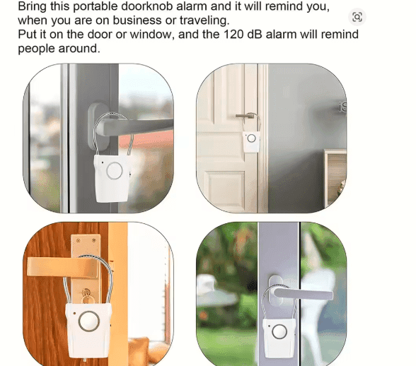 Door Handle Alarm – 110dB Portable Security Device with Adjustable Settings, Battery Operated for Home, Travel & Hotel Safety