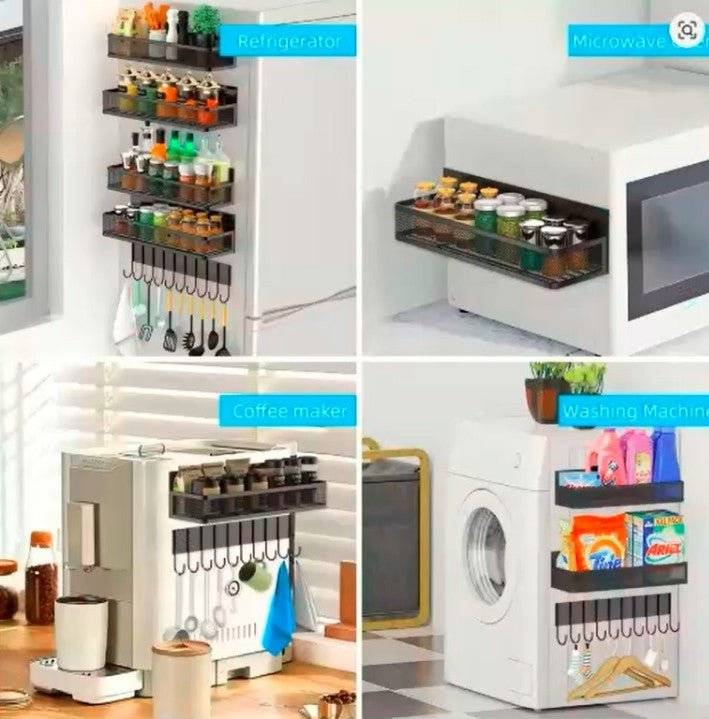 Magnetic Refrigerator Organizer – No - Drill Side - Mounted Spice Rack with Hooks & Multi - Layer Storage for Small Kitchens - GripGo.Online