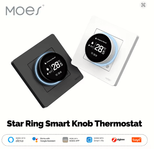 MOES Tuya ZigBee Smart Knob Thermostat – Star Ring Series Temperature Controller for Water Boiler & Electric Heating, Works with Alexa & Google