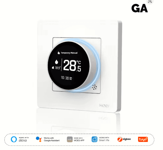 MOES Tuya ZigBee Smart Knob Thermostat – Star Ring Series Temperature Controller for Water Boiler & Electric Heating, Works with Alexa & Google
