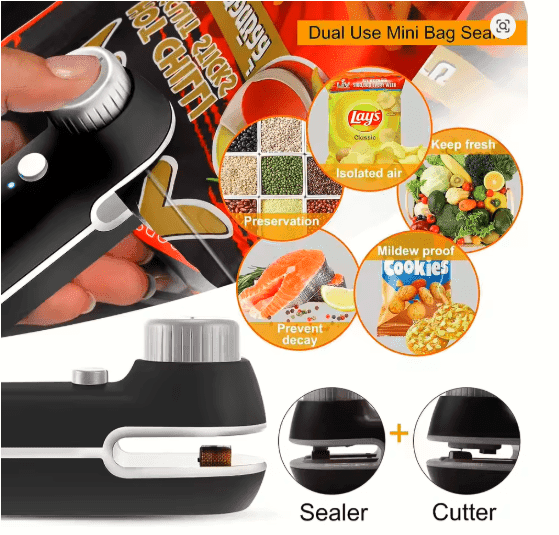 Rechargeable 2-in-1 Mini Heat Sealer – USB Portable Snack Saver & Bag Resealer for Freshness Anytime