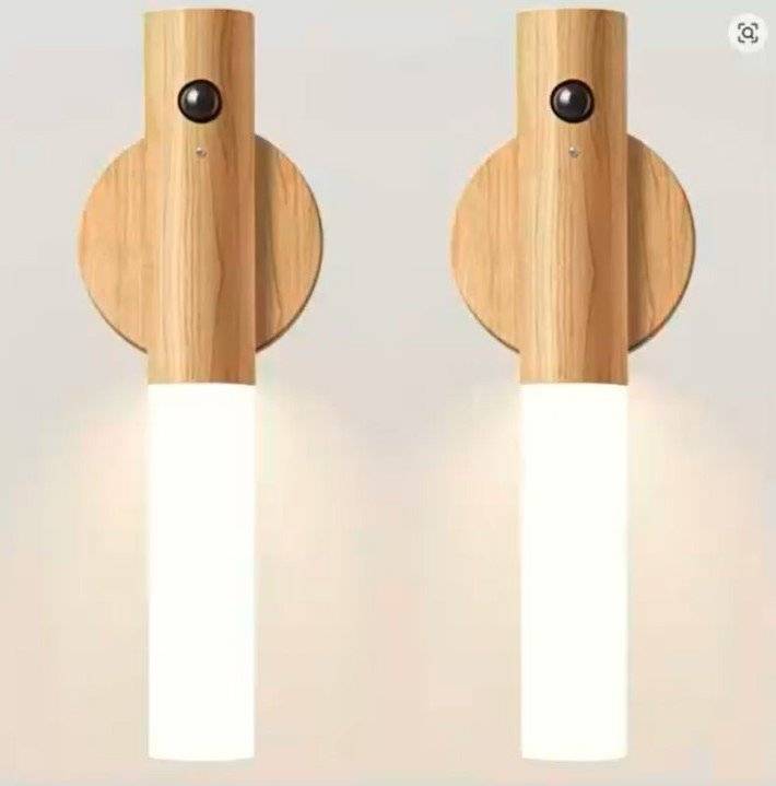 Rechargeable Motion Sensor Night Light – Magnetic Wooden Wall Sconce for Bedroom, Hallway & Stairs - GripGo.Online