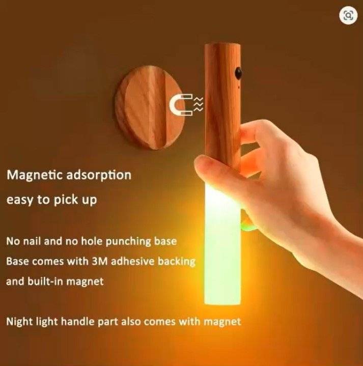 Rechargeable Motion Sensor Night Light – Magnetic Wooden Wall Sconce for Bedroom, Hallway & Stairs