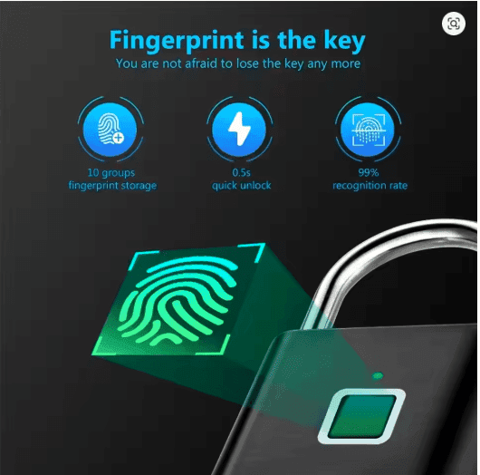 Smart Fingerprint Padlock – USB Rechargeable, Waterproof & Portable Anti-Theft Security Lock