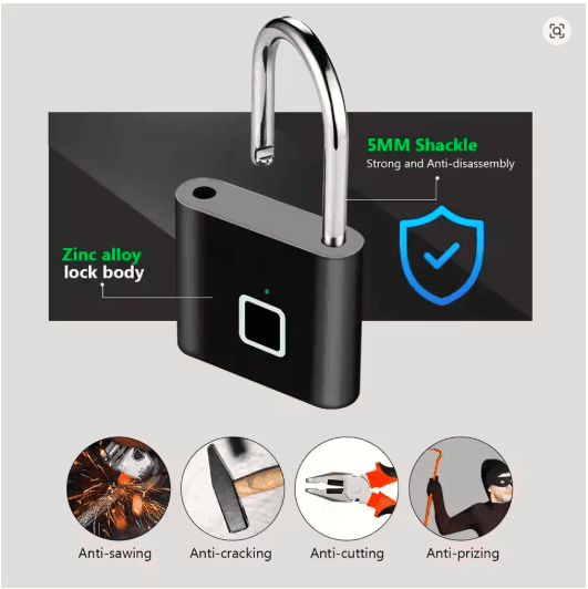 Smart Fingerprint Padlock – USB Rechargeable, Waterproof & Portable Anti-Theft Security Lock