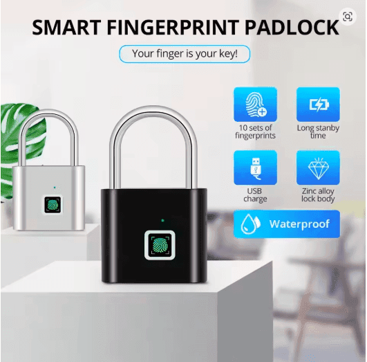 Smart Fingerprint Padlock – USB Rechargeable, Waterproof & Portable Anti-Theft Security Lock