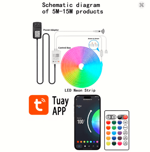 Tuya Smart WiFi Neon LED Strip 30M – RGB Music Sync Lights with Alexa & App Control