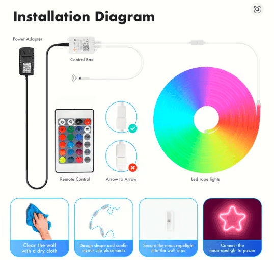 Tuya Smart WiFi Neon LED Strip 30M – RGB Music Sync Lights with Alexa & App Control - GripGo.Online