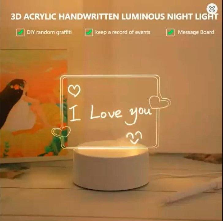 USB 3D Luminous Love Message Night Light – Erasable Message Board Lamp & Bedroom Gift Decoration - GripGo.Online